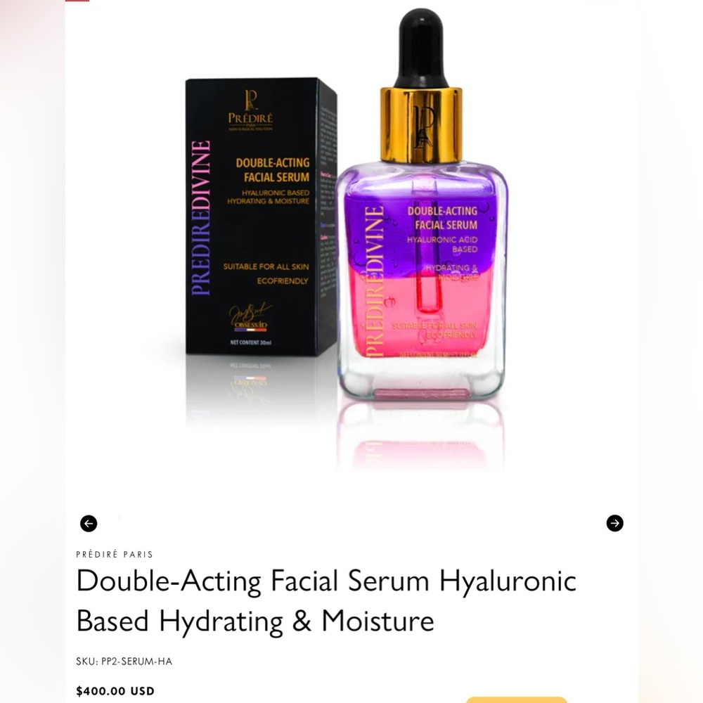 PREDIRE PARIS Double-Acting Facial Serum Hyaluronic Based Hydrating & Moisture